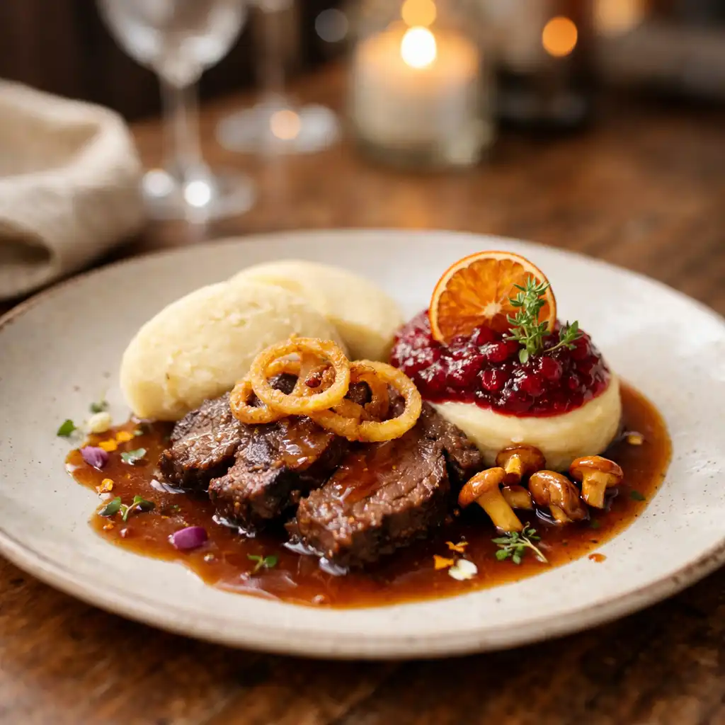 Detailně naservírovaný pokrm z nového sezónního degustačního menu